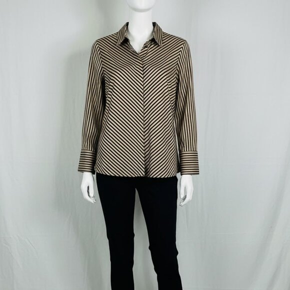 NWOT Chico’s Women’s No Iron Golden Stripe Sateen Shirt Size XL - Picture 2 of 13